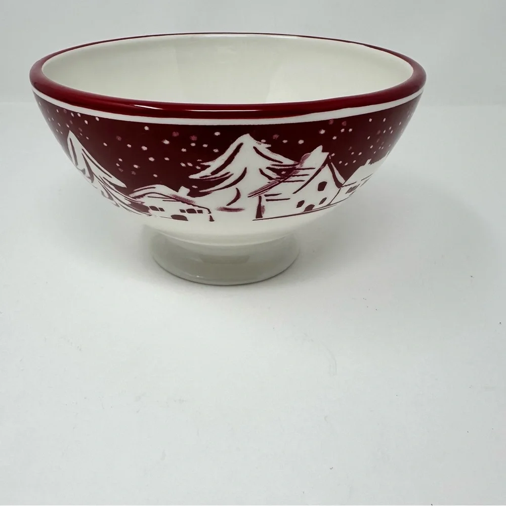 Williams-Sonoma Snowy Village Soup/Cereal Bowl Red White